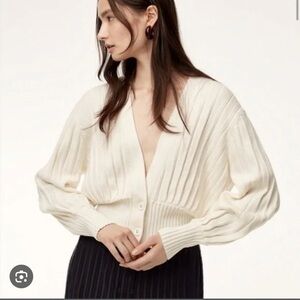 Aritzia Cream Ribbed V-Neck Button Cardigan